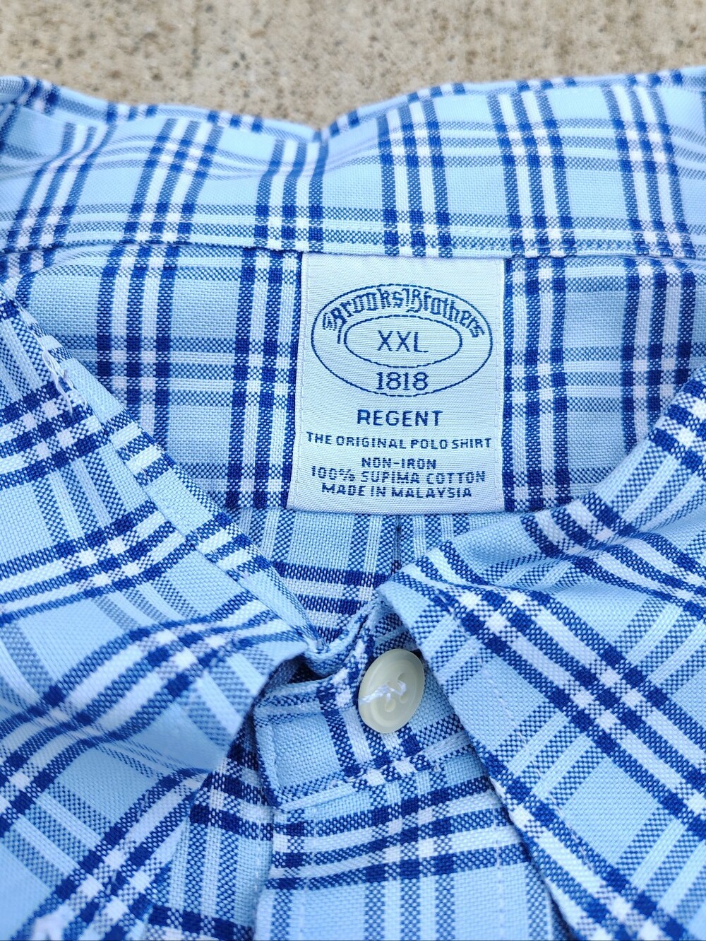 Brooks Brothers Regent Men Shirt XXL Blue Plaid Non-Iron Supima Cotton Button